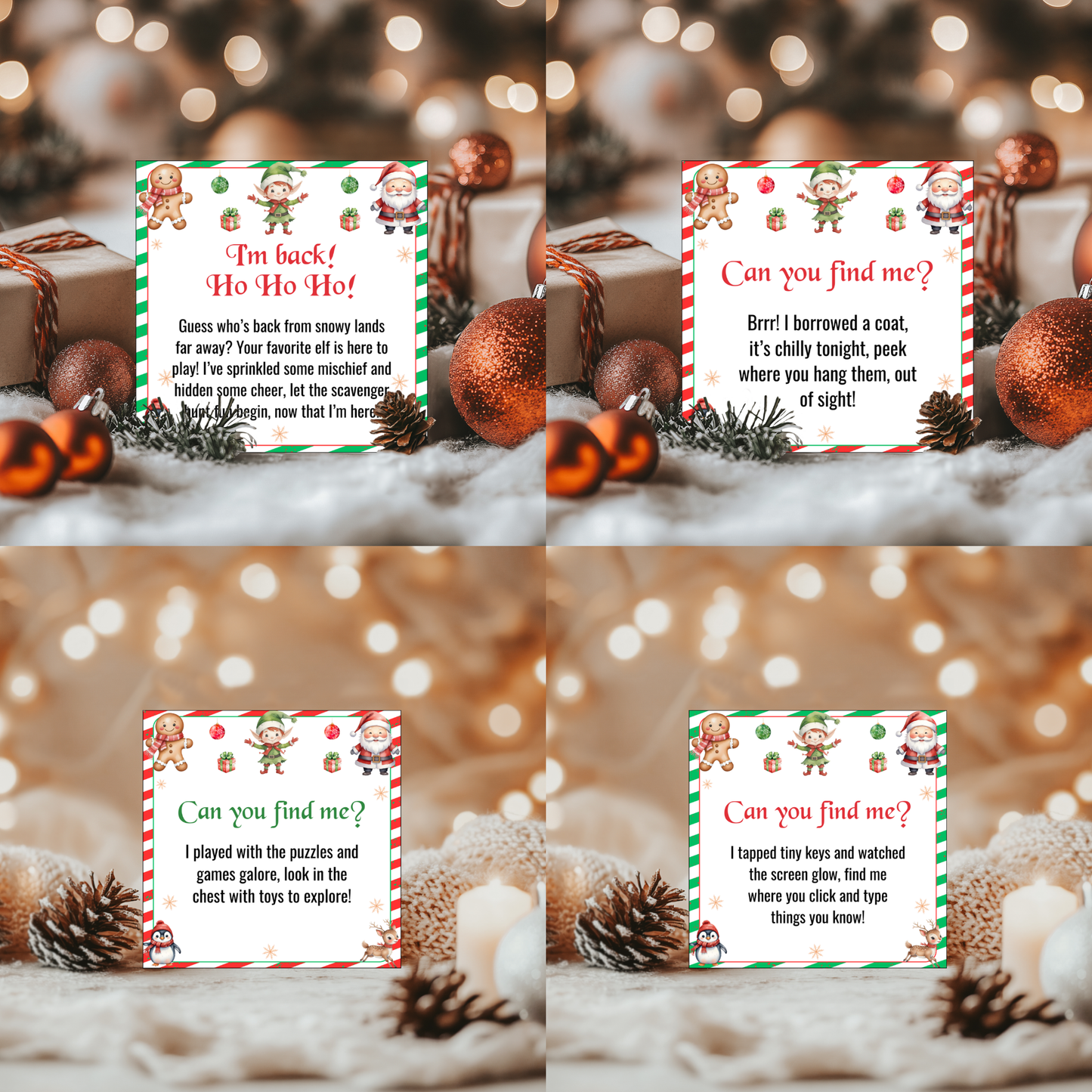 54 Elf Scavenger Hunt Cards