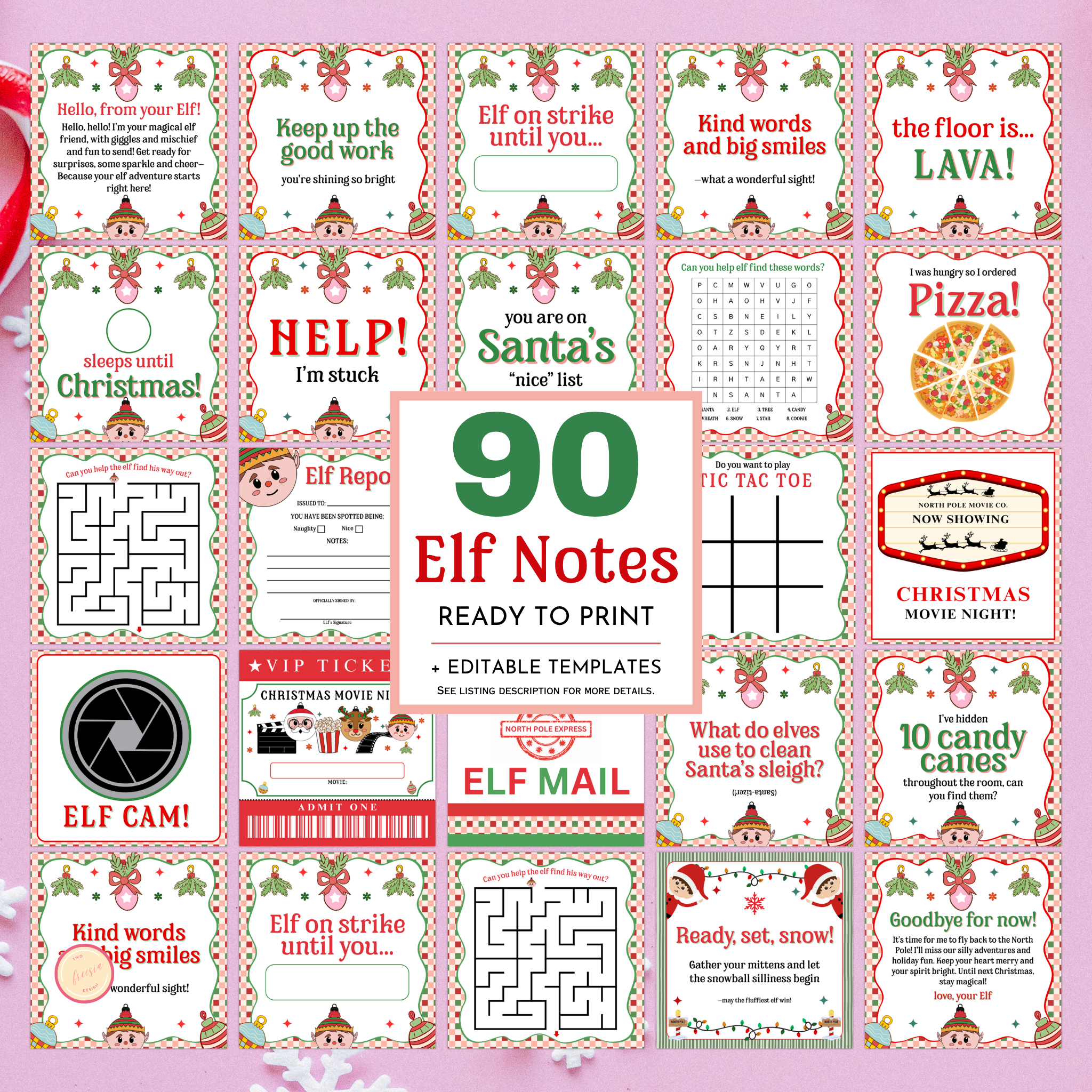 90 Elf Note Cards, Printable 24 Days Activities, Games, Riddles and ...