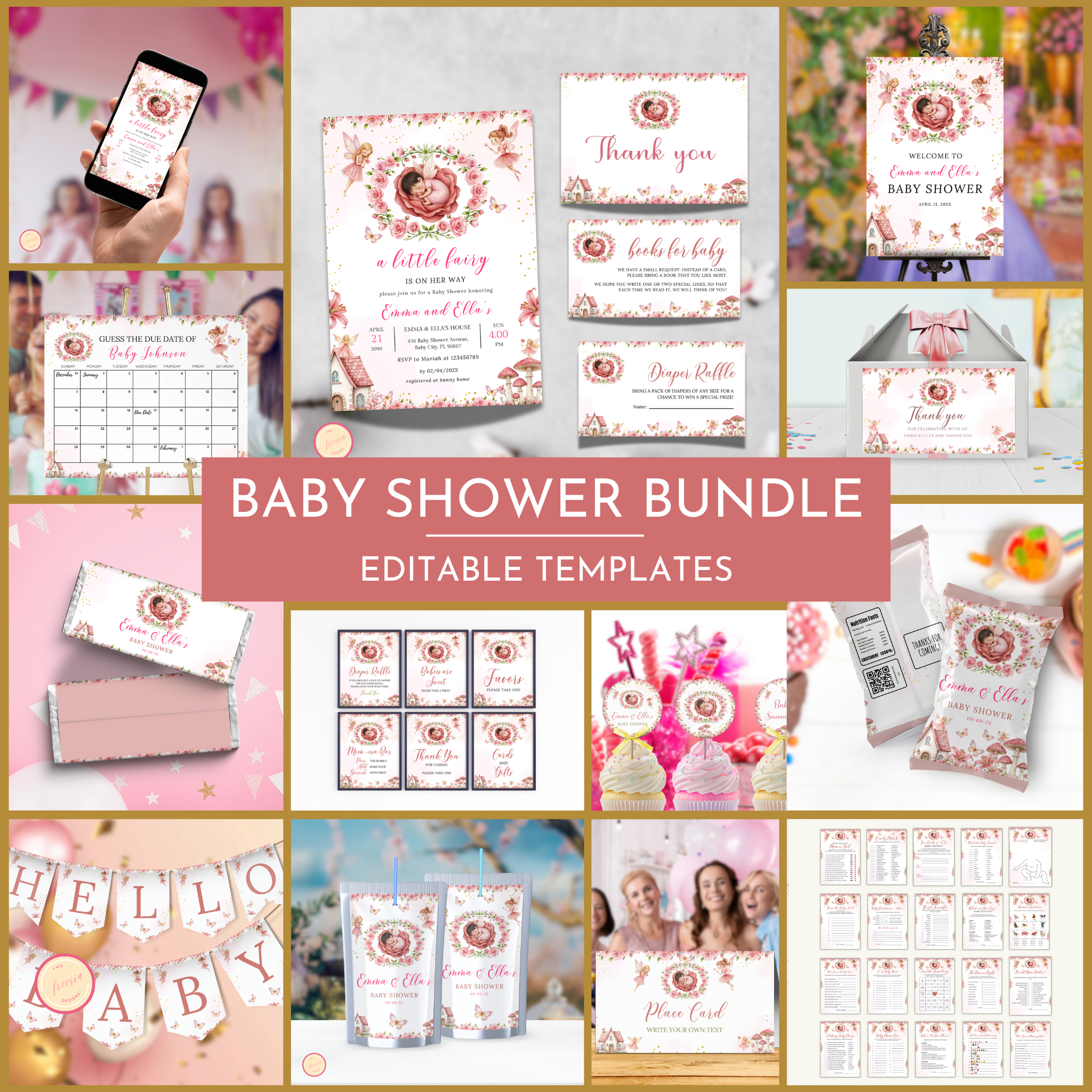 Fairy Baby Shower Template Bundle #1