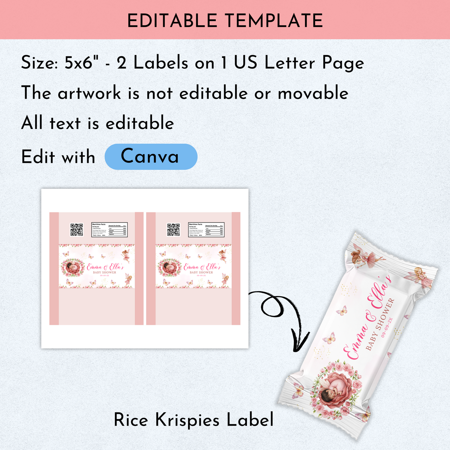 Fairy Baby Shower Favor Template Bundle