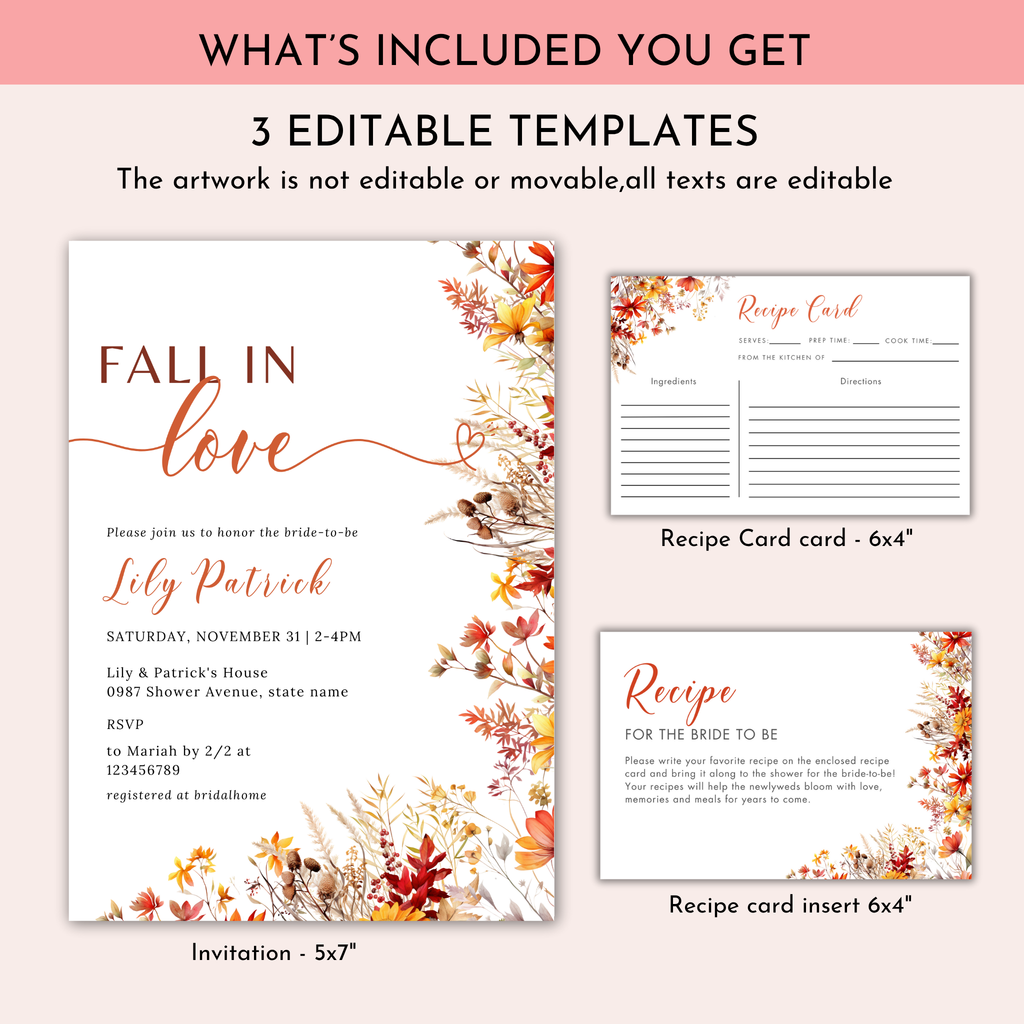 Fall in Love Bridal Shower + Recipe Card Bundle #2