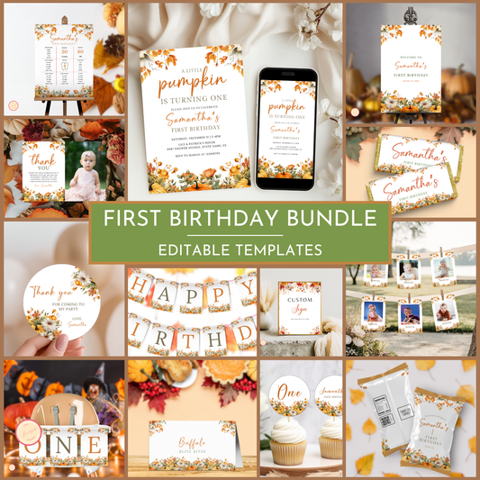Pumpkin 1st Birthday Template Bundle #1