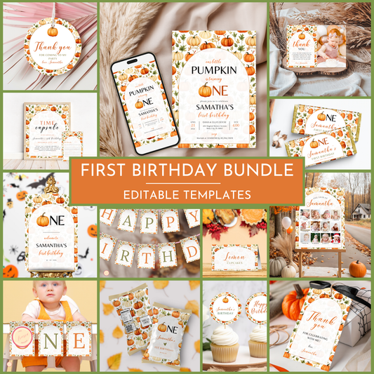 Pumpkin 1st Birthday Template Bundle #2