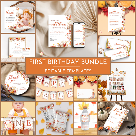 Fall Wildflower 1st Birthday Template Bundle #1