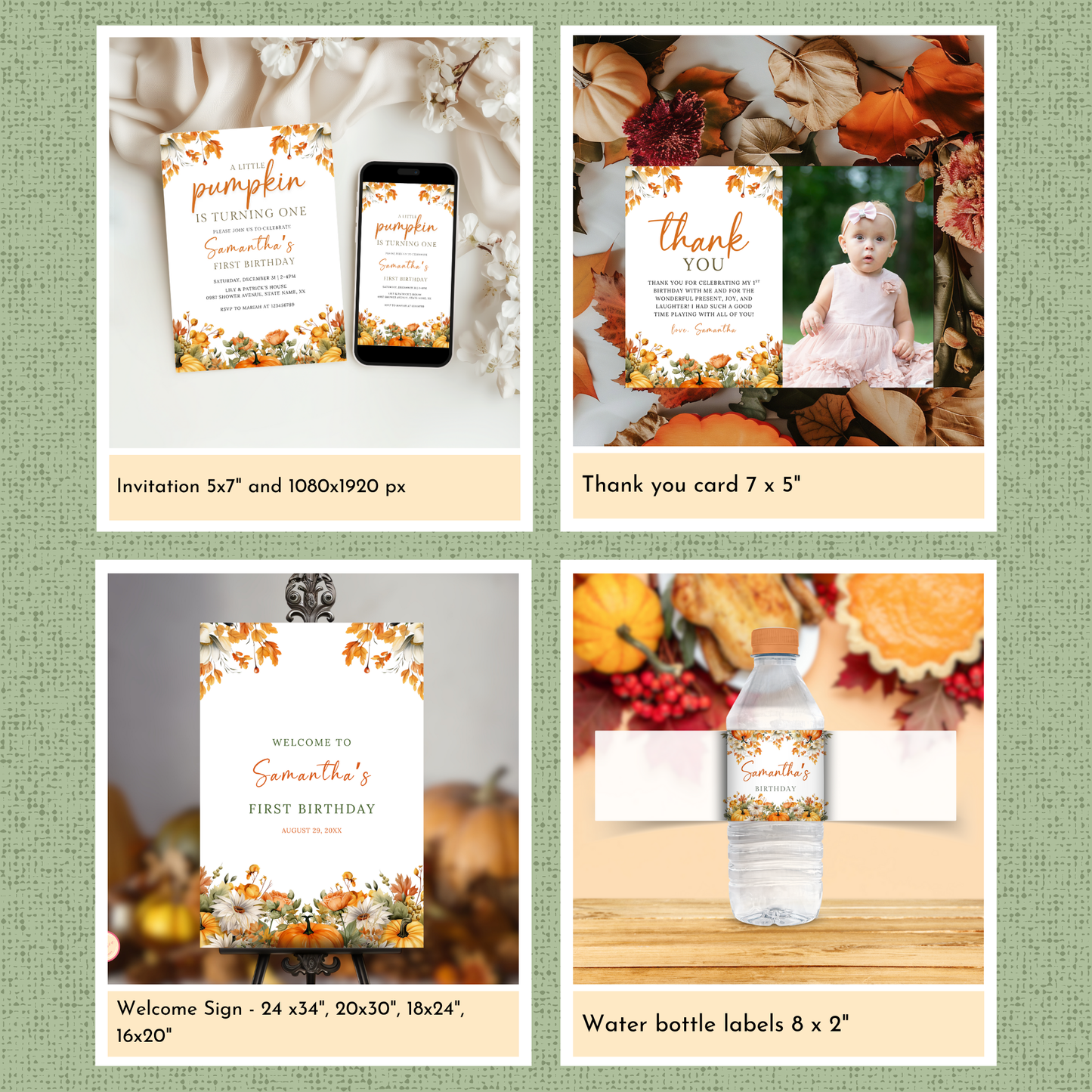 Pumpkin 1st Birthday Template Bundle #1