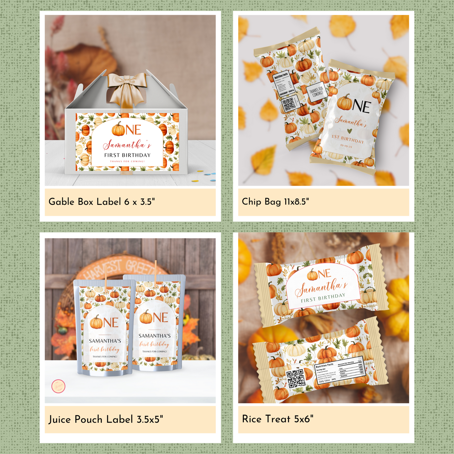Pumpkin 1st Birthday Template Bundle #2