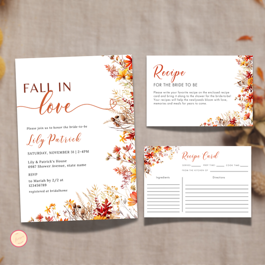 Fall in Love Bridal Shower + Recipe Card Bundle #2