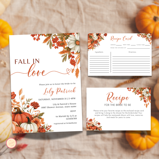 Fall in Love Bridal Shower + Recipe Card Bundle #1