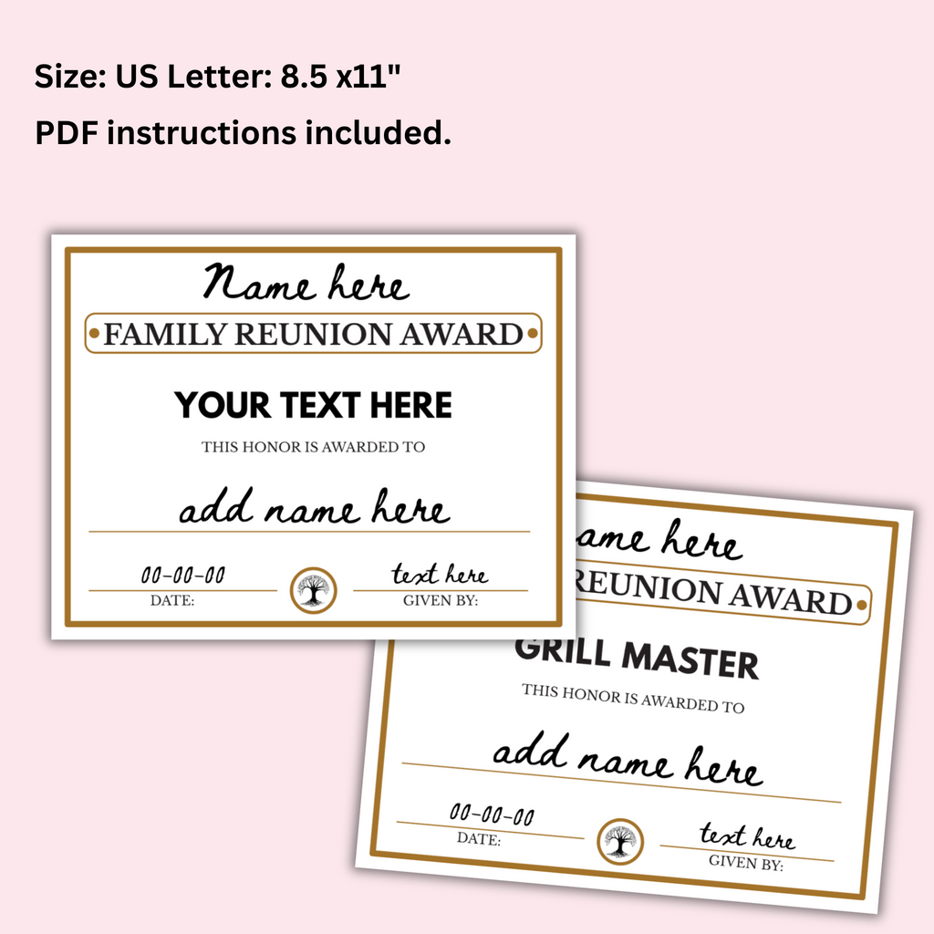 Editable Family Reunion Award Certificates