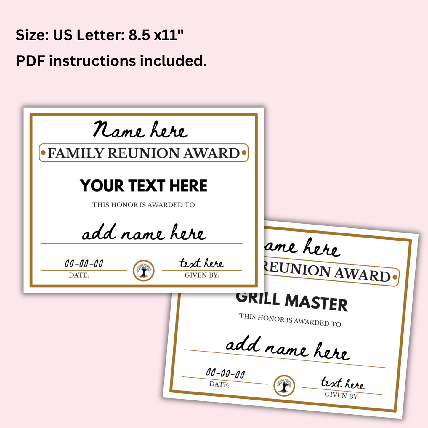 Editable Family Reunion Award Certificates