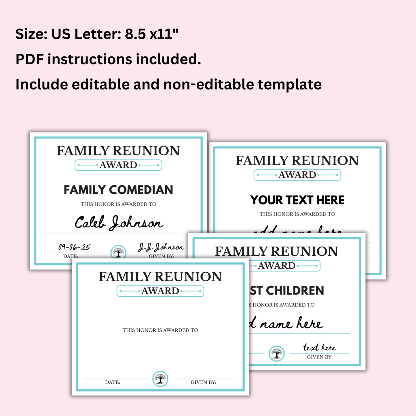 100 Family Reunion Awards - Editable Templates