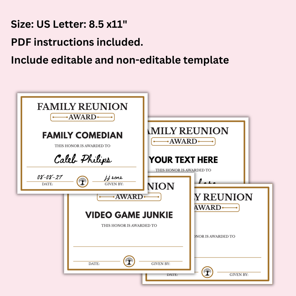 Family Reunion Award Certificates - 100 Editable Templates