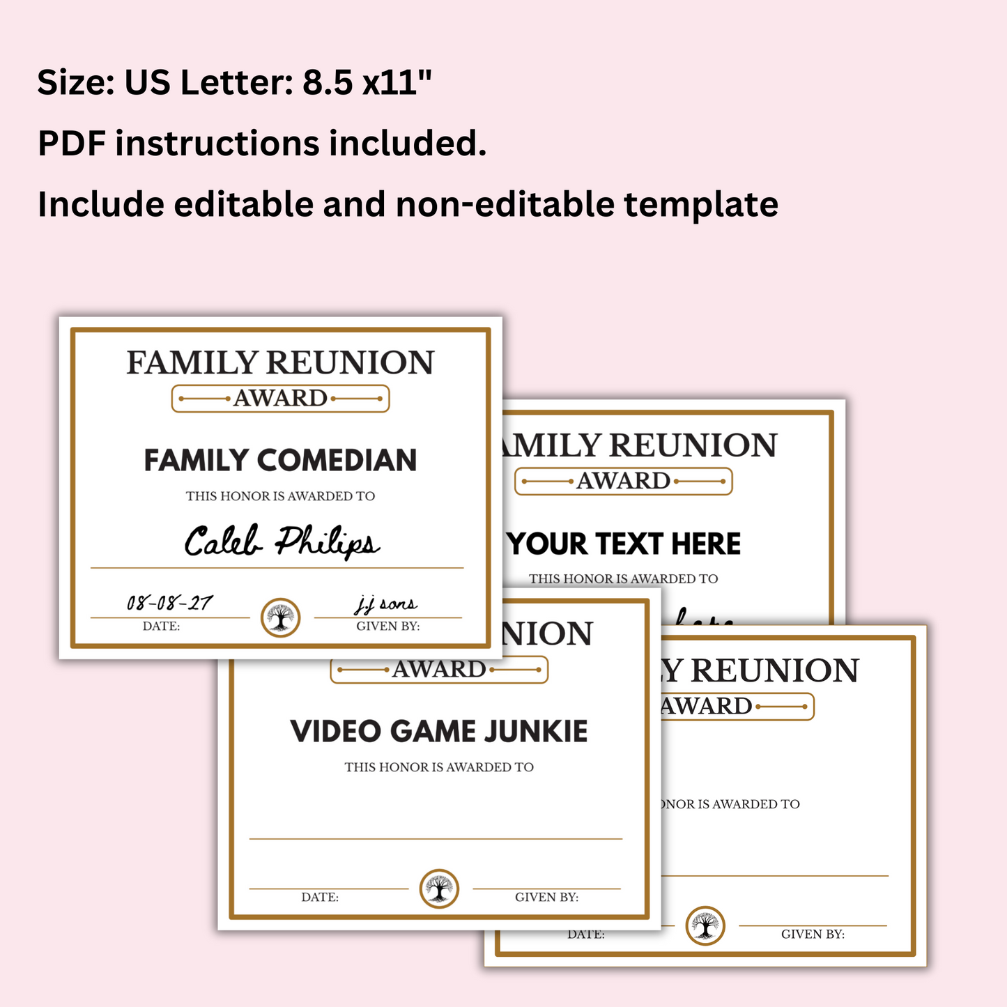 Family Reunion Award Certificates - 100 Editable Templates