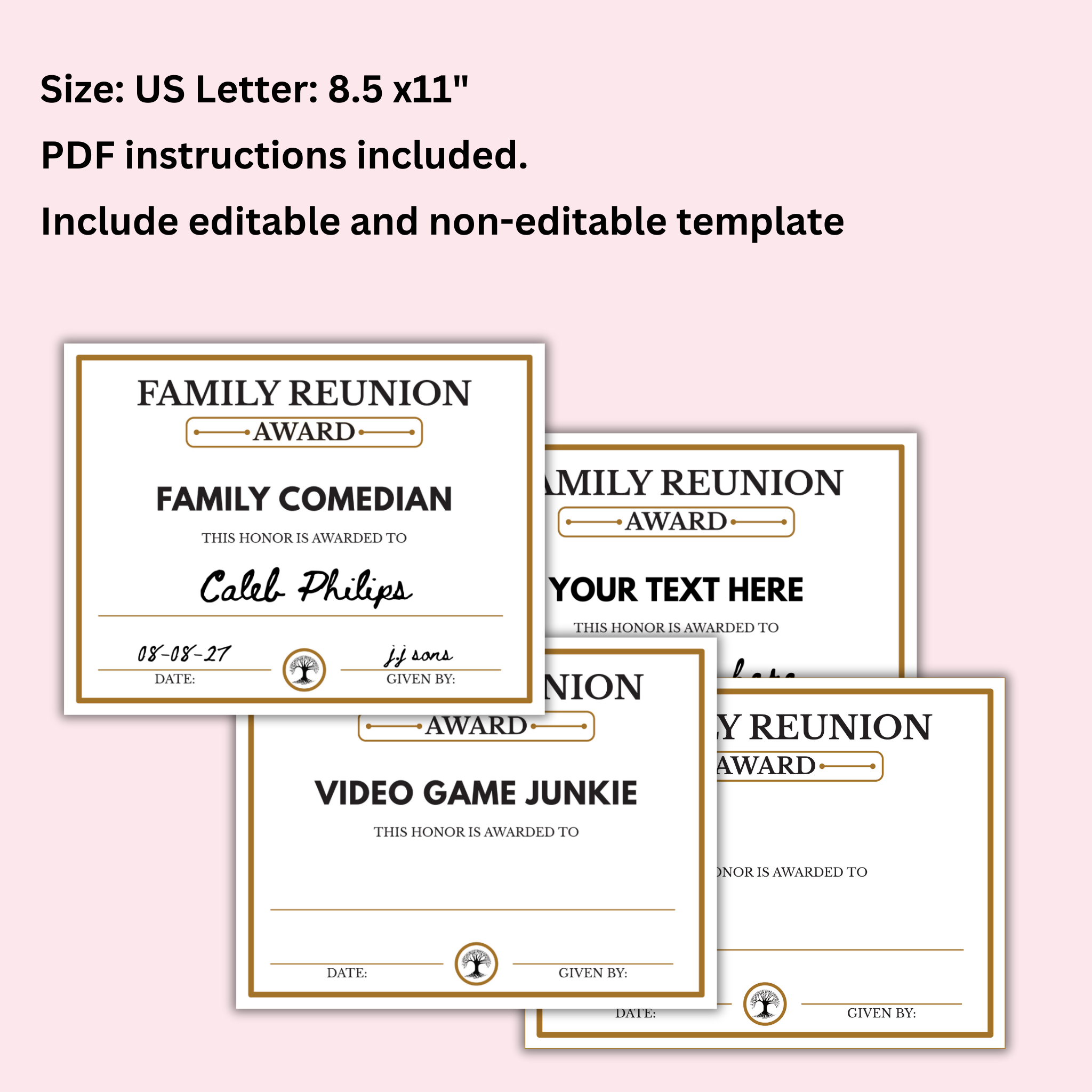 Family Reunion Award Certificates - 100 Editable Templates