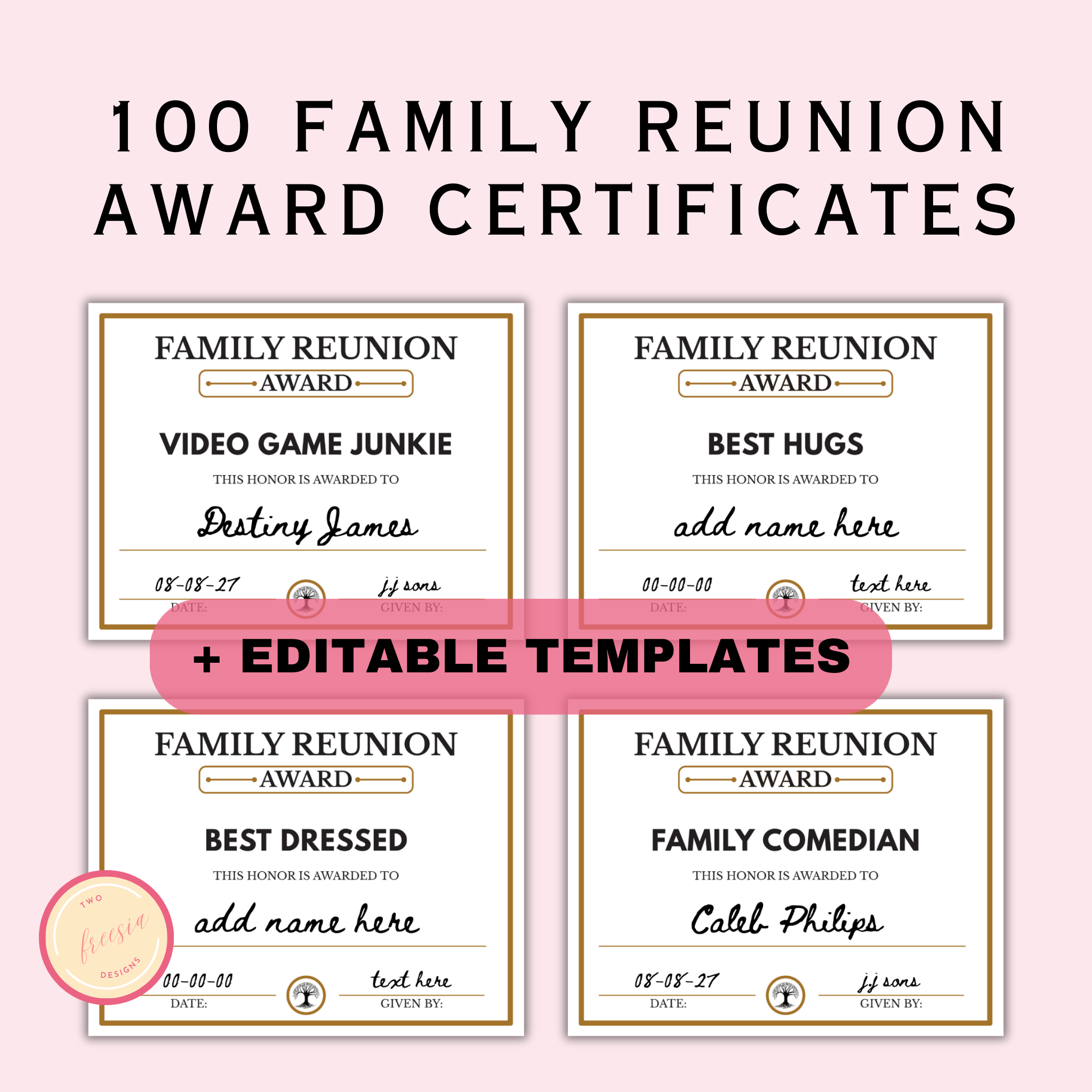 Family Reunion Award Certificates - 100 Editable Templates ...