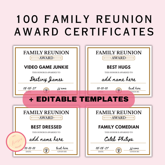 Family Reunion Award Certificates - 100 Editable Templates