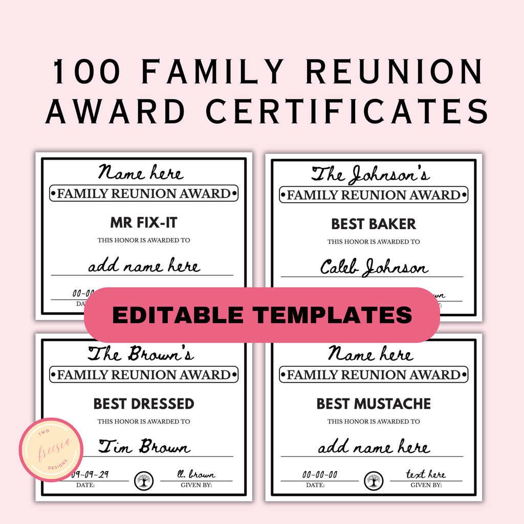 Editable Family Reunion Awards - 100 Templates