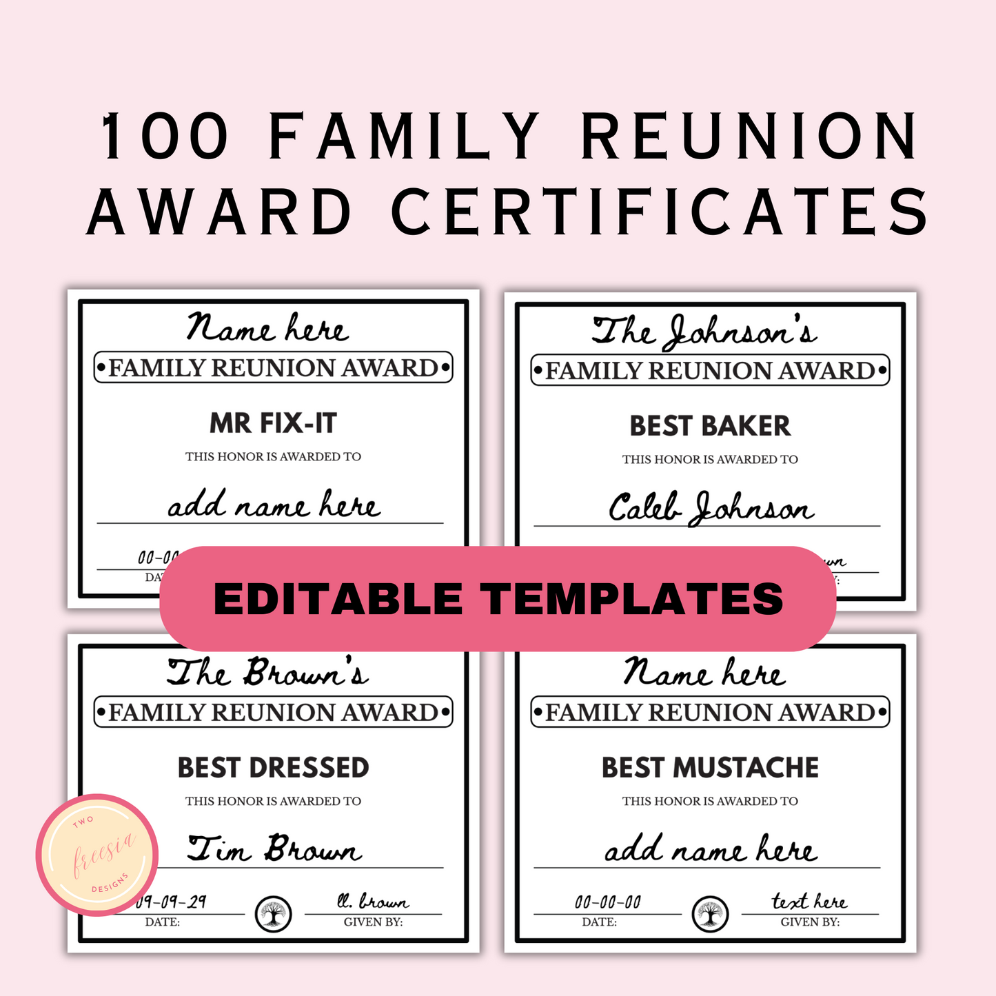 Editable Family Reunion Awards - 100 Templates