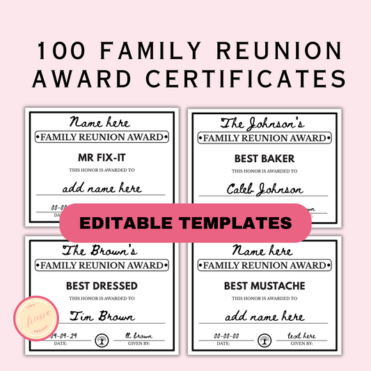 Editable Family Reunion Awards - 100 Templates