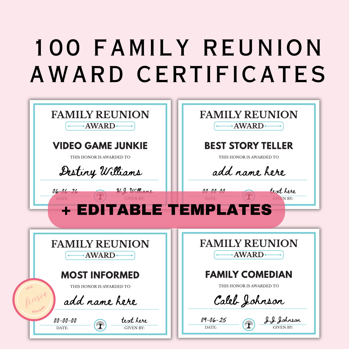 100 Family Reunion Awards - Editable Templates