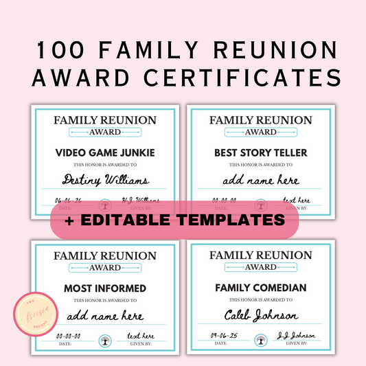 100 Family Reunion Awards - Editable Templates