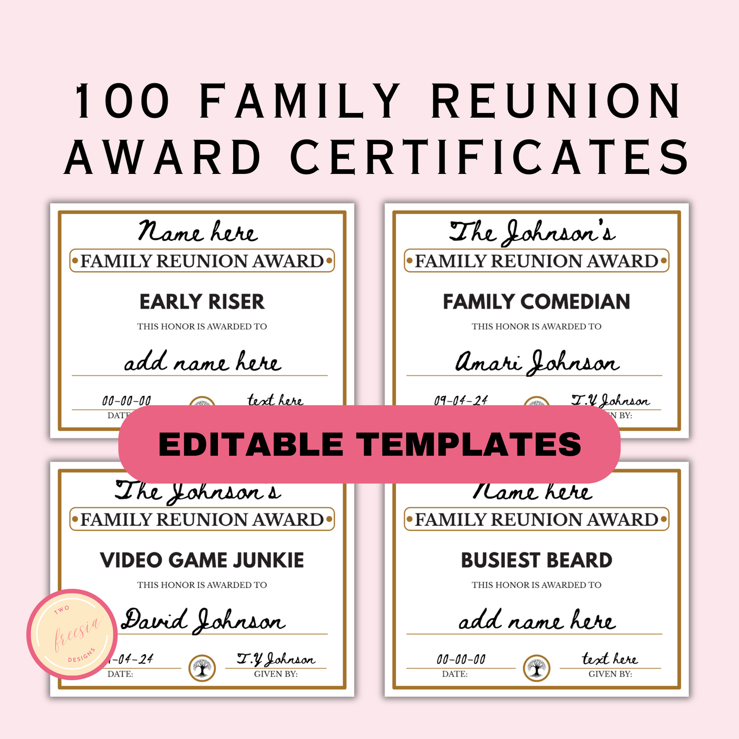 Editable Family Reunion Award Certificates