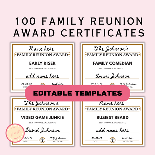 Editable Family Reunion Award Certificates