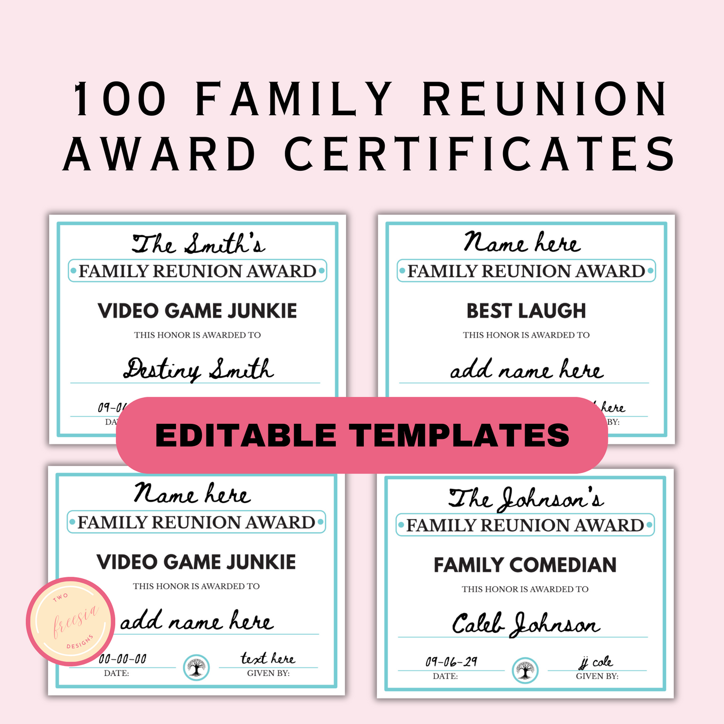 Family Reunion Award Certificates - 100 Editable Templates