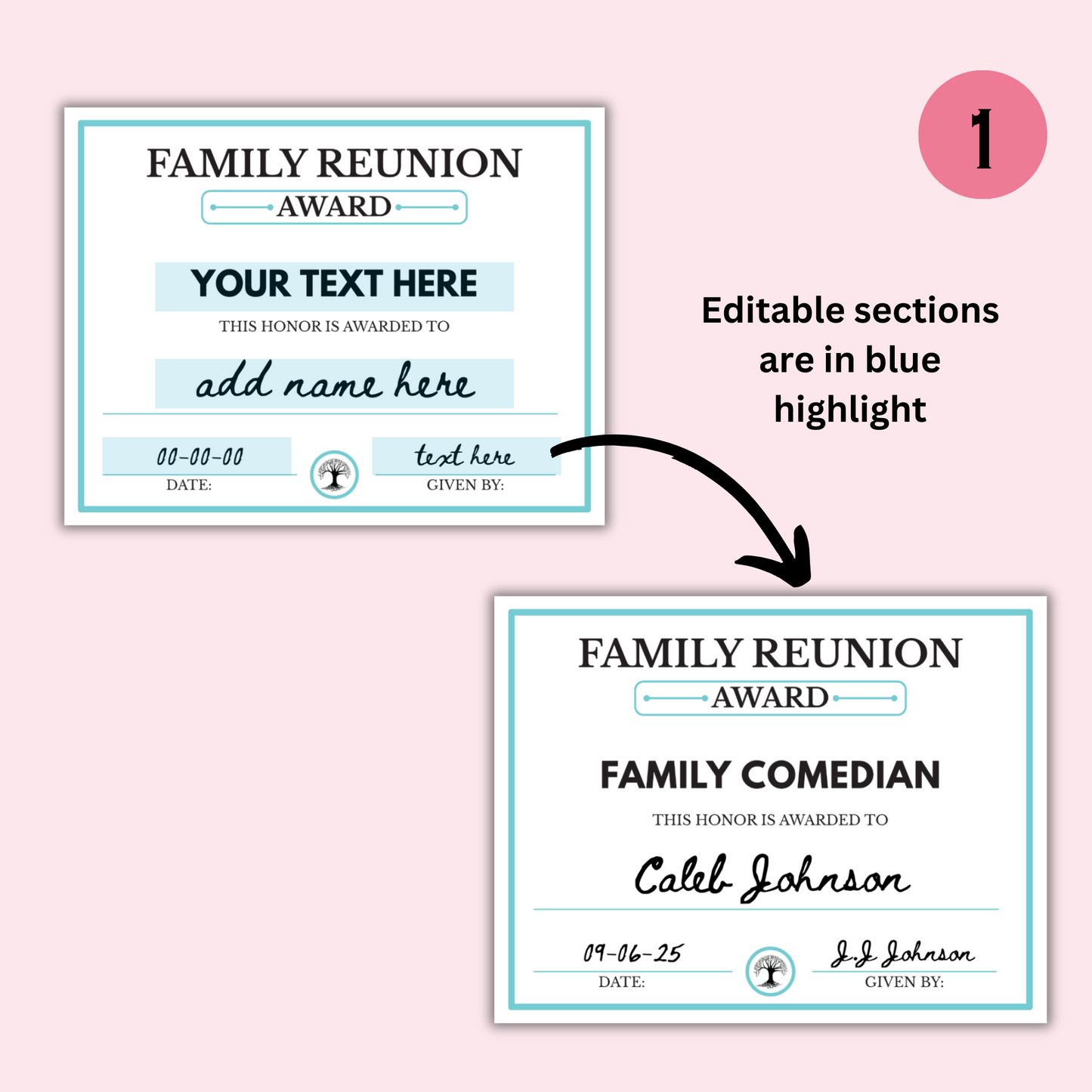 100 Family Reunion Awards - Editable Templates