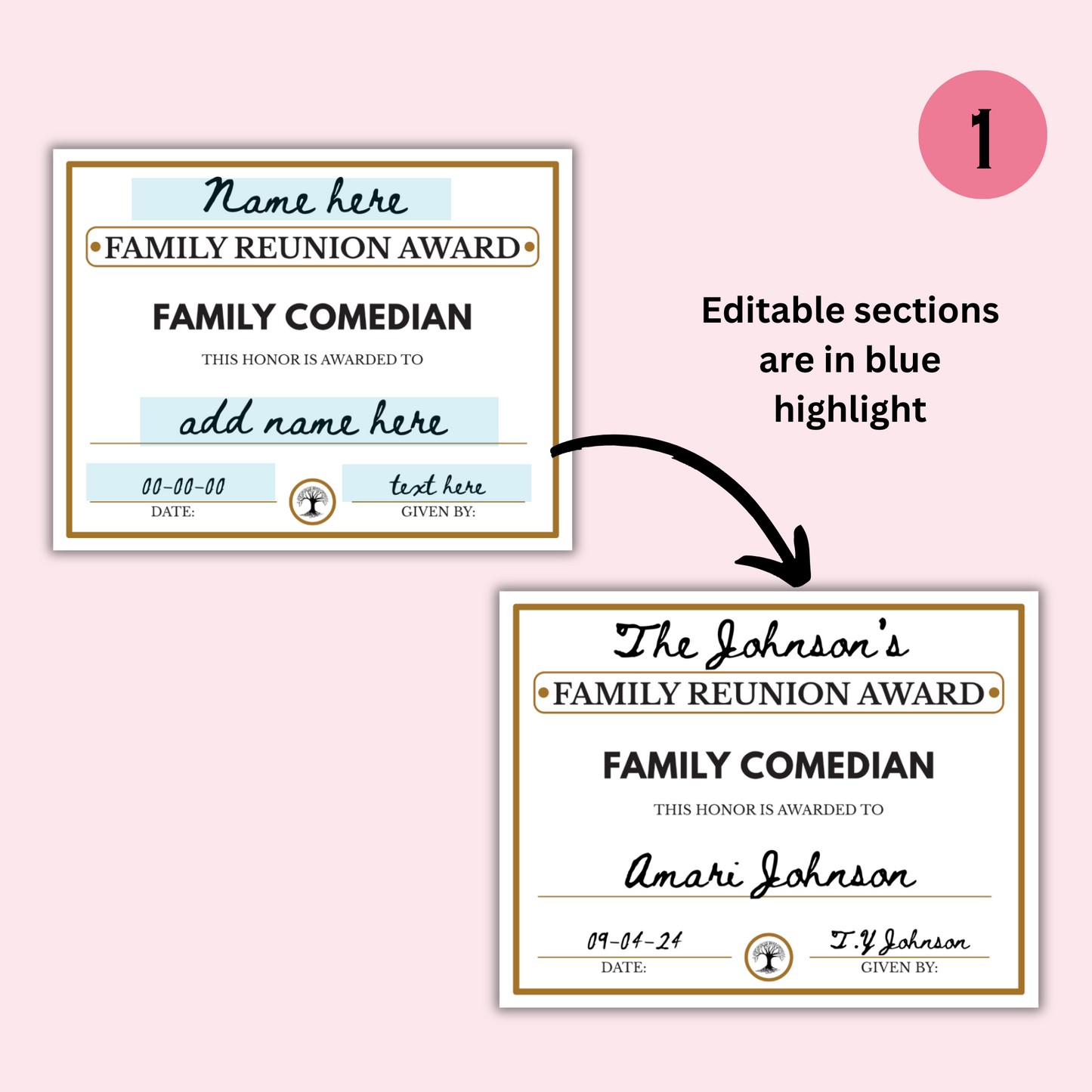 Editable Family Reunion Award Certificates