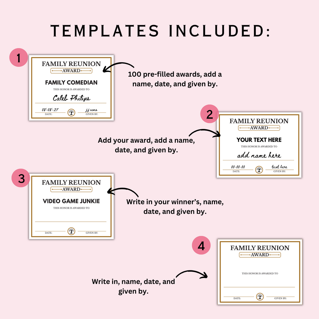 Family Reunion Award Certificates - 100 Editable Templates