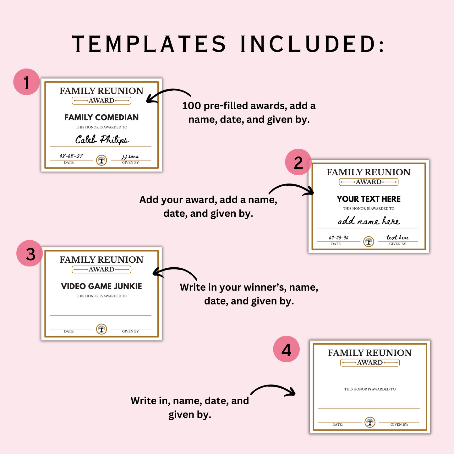 Family Reunion Award Certificates - 100 Editable Templates