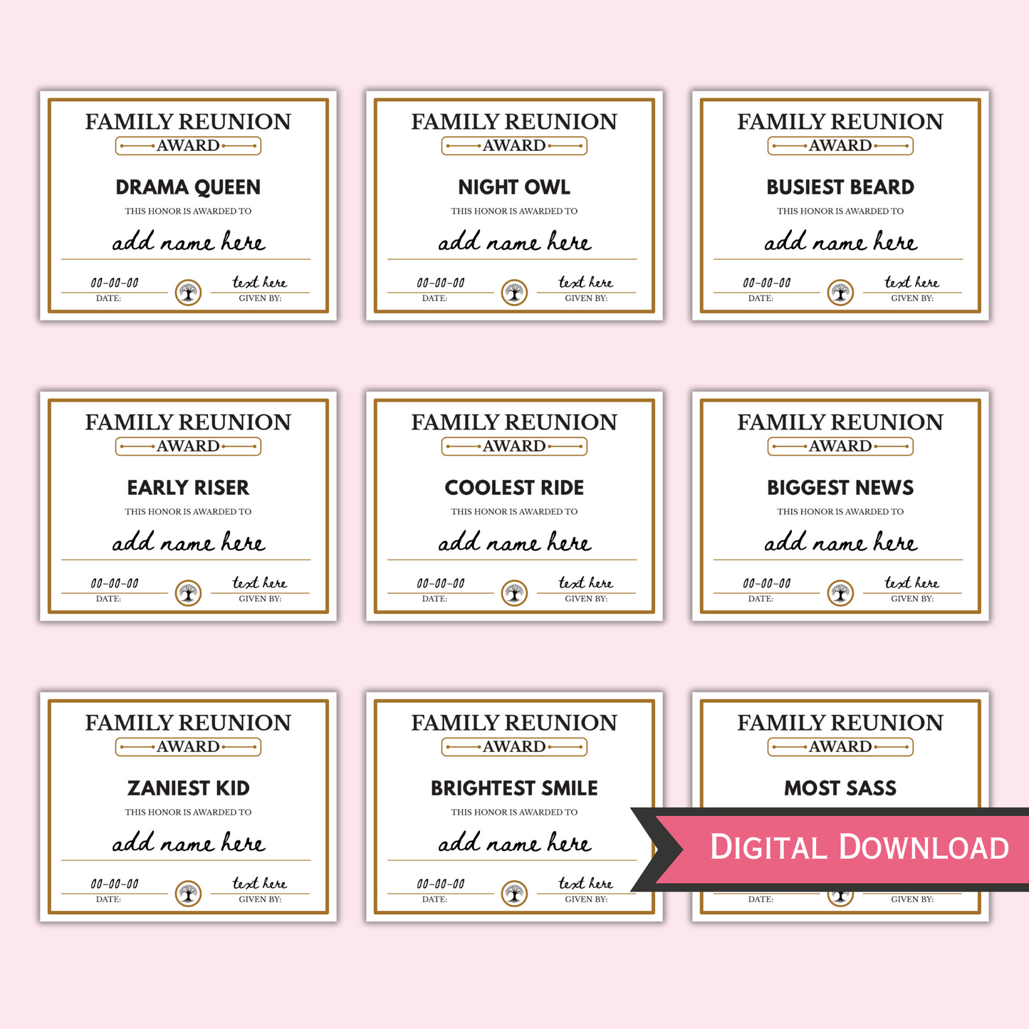 Family Reunion Award Certificates - 100 Editable Templates