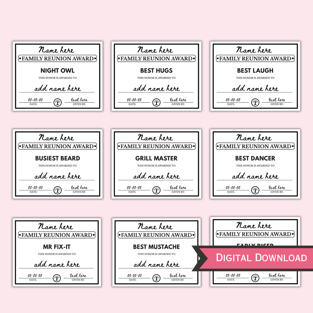 Editable Family Reunion Awards - 100 Templates
