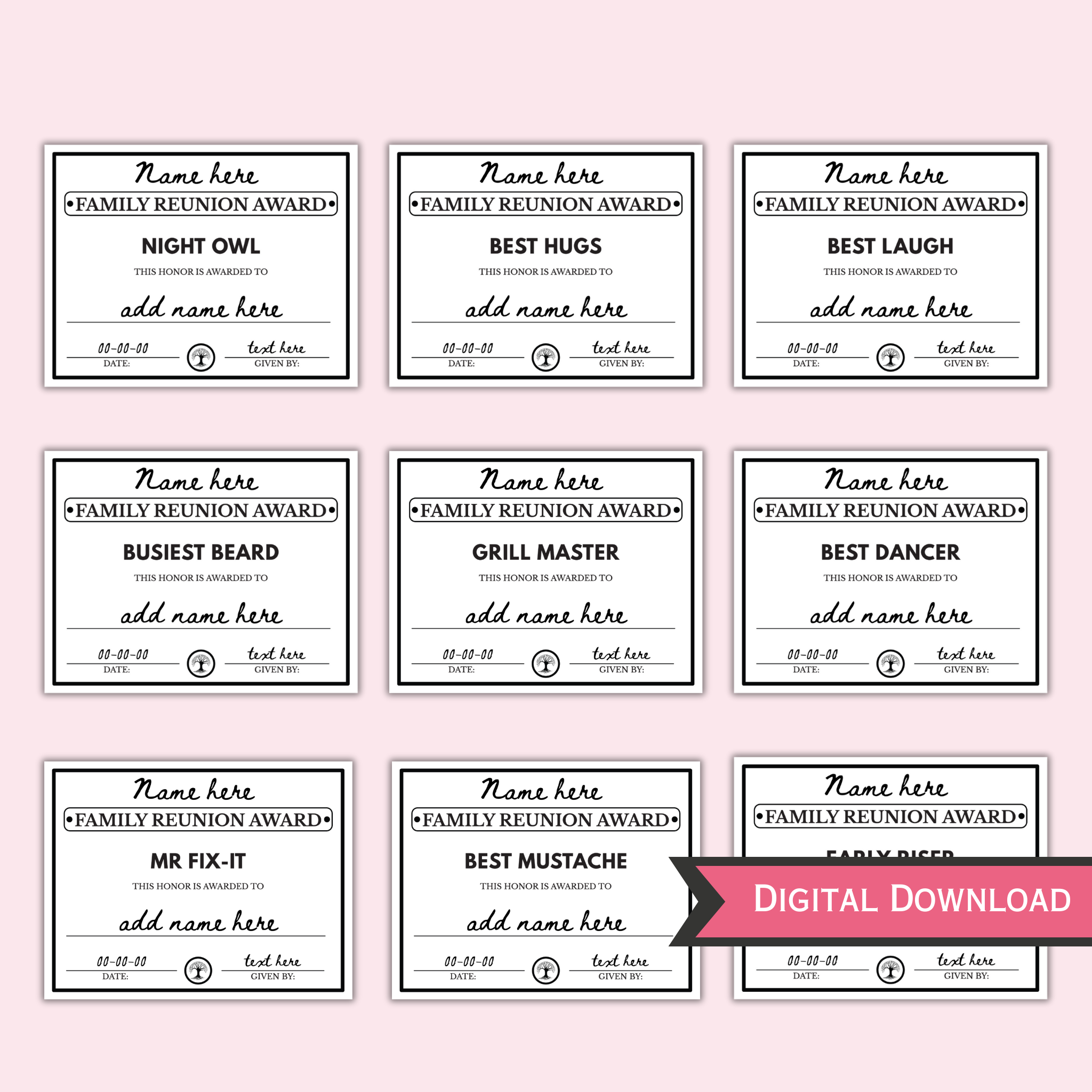 Editable Family Reunion Awards - 100 Templates