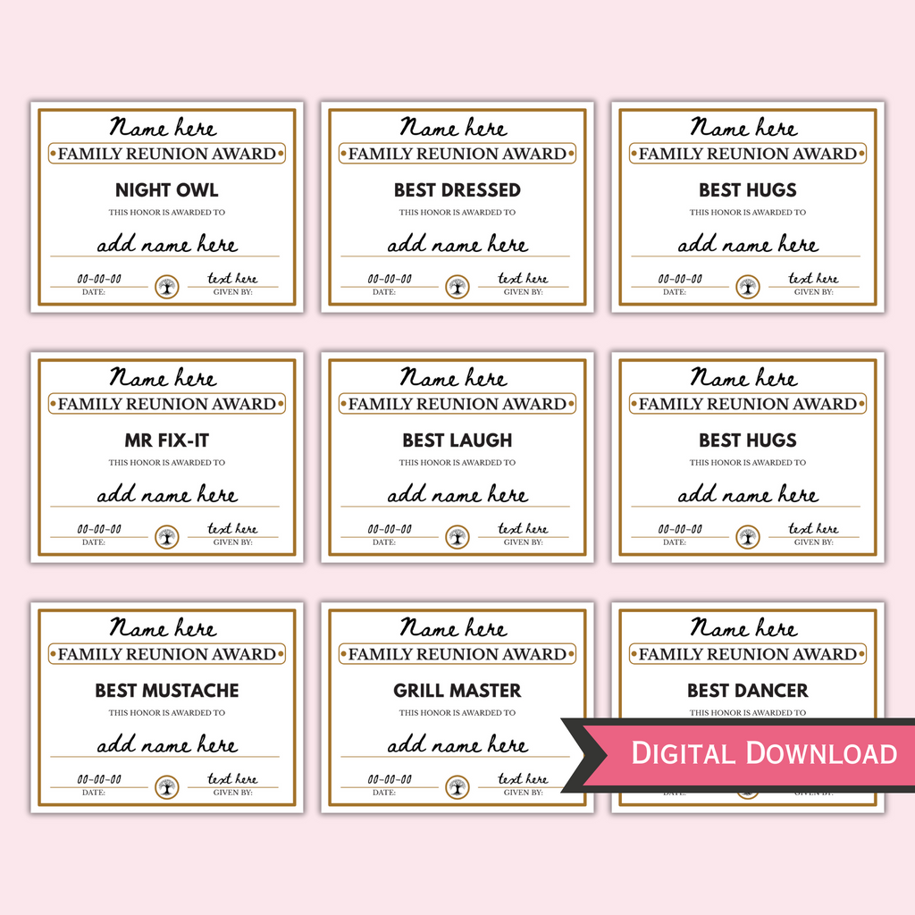 Editable Family Reunion Award Certificates