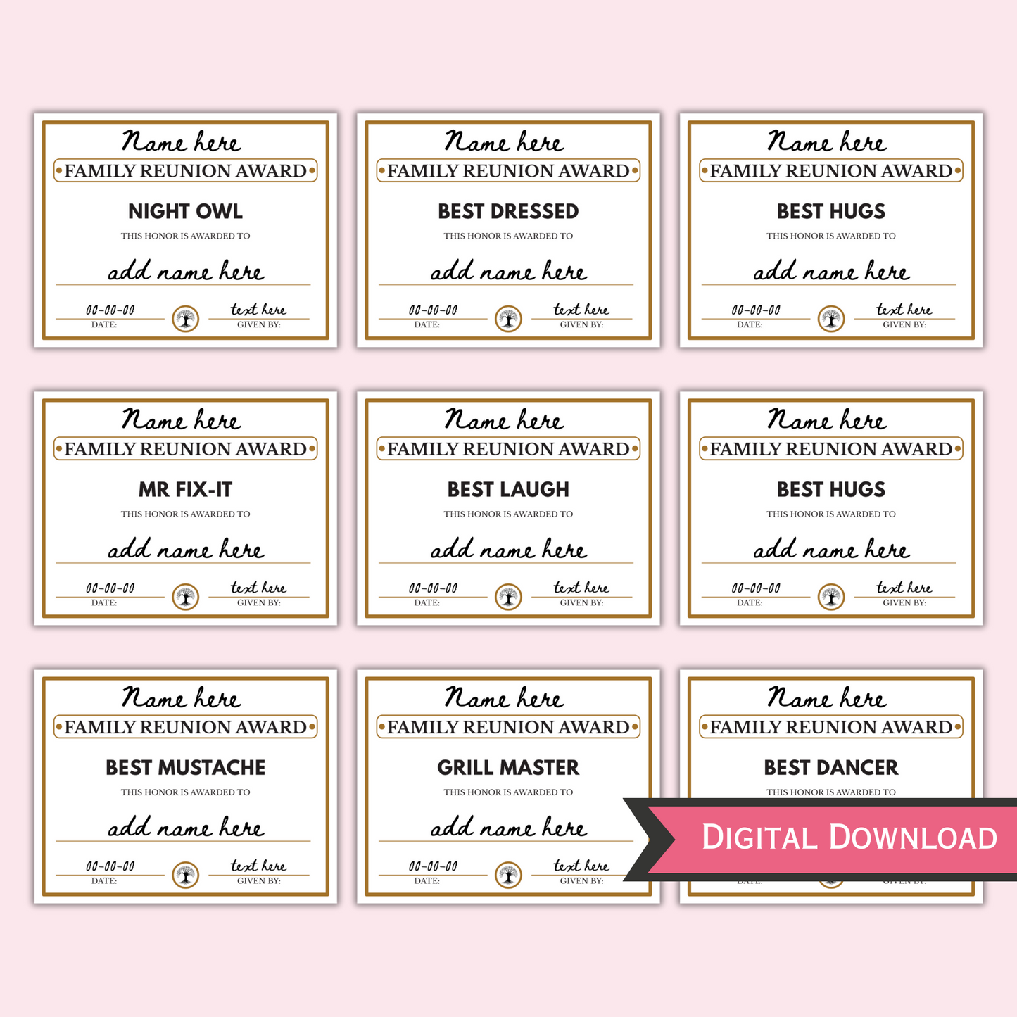 Editable Family Reunion Award Certificates