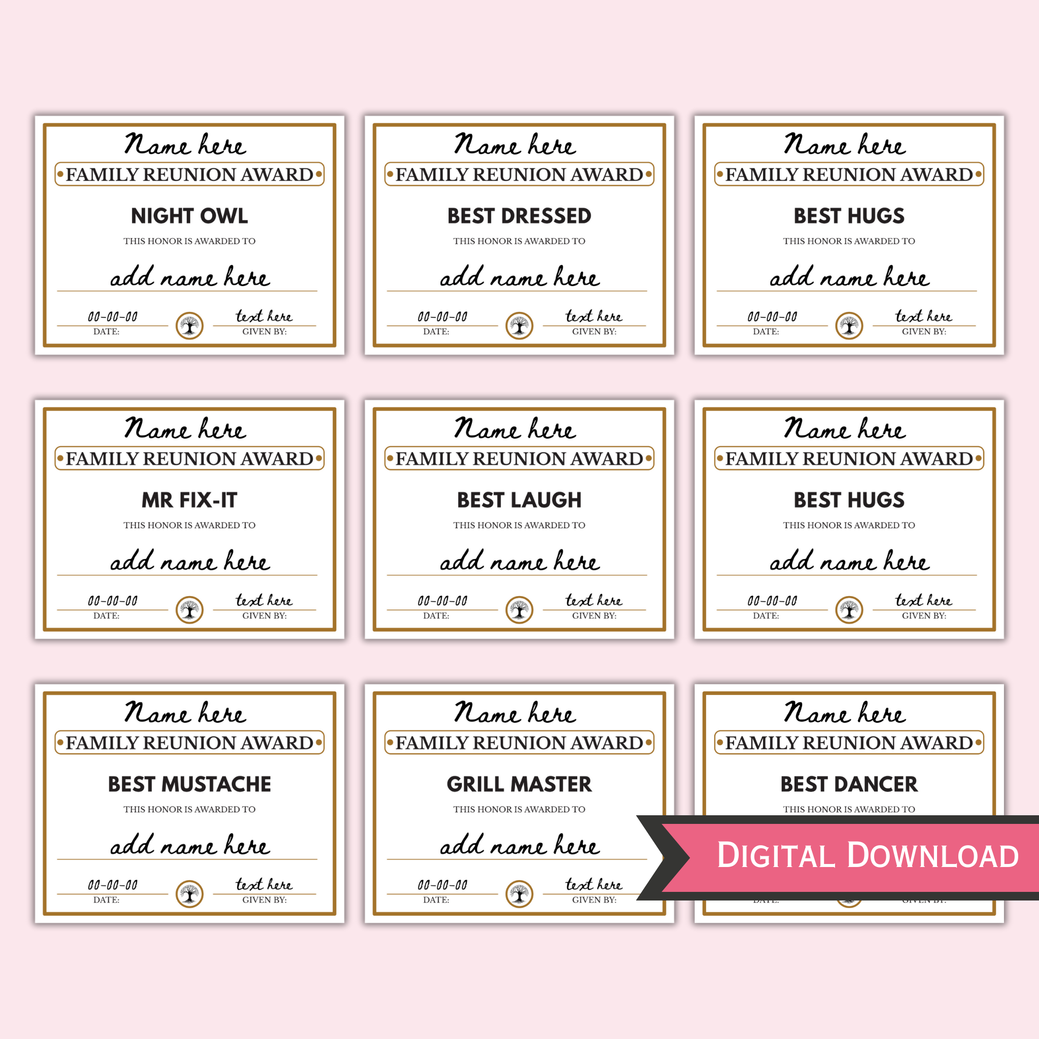 Editable Family Reunion Award Certificates