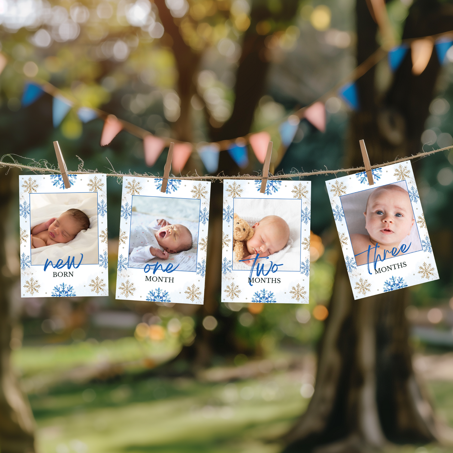 Winter 1st Birthday Monthly Photo Banner | Blue