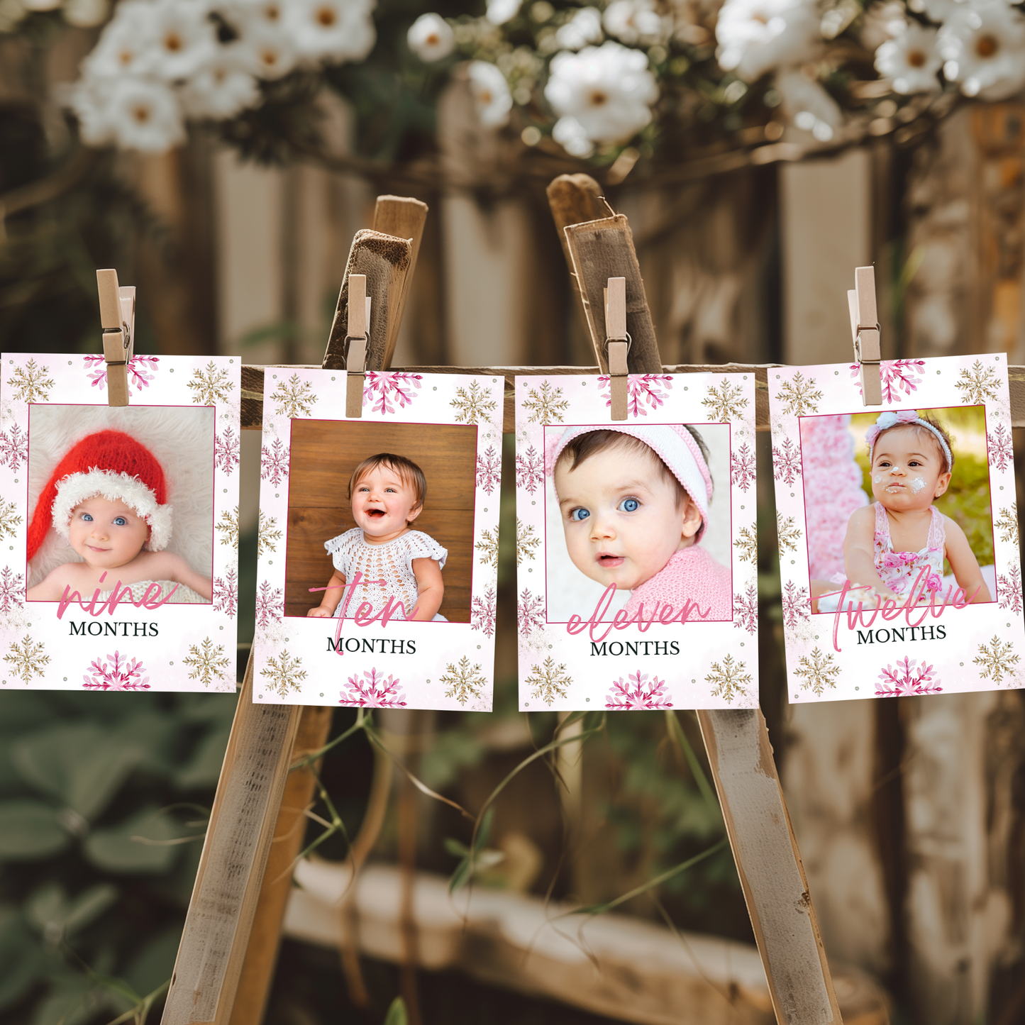 Winter 1st Birthday Monthly Photo Banner | Pink