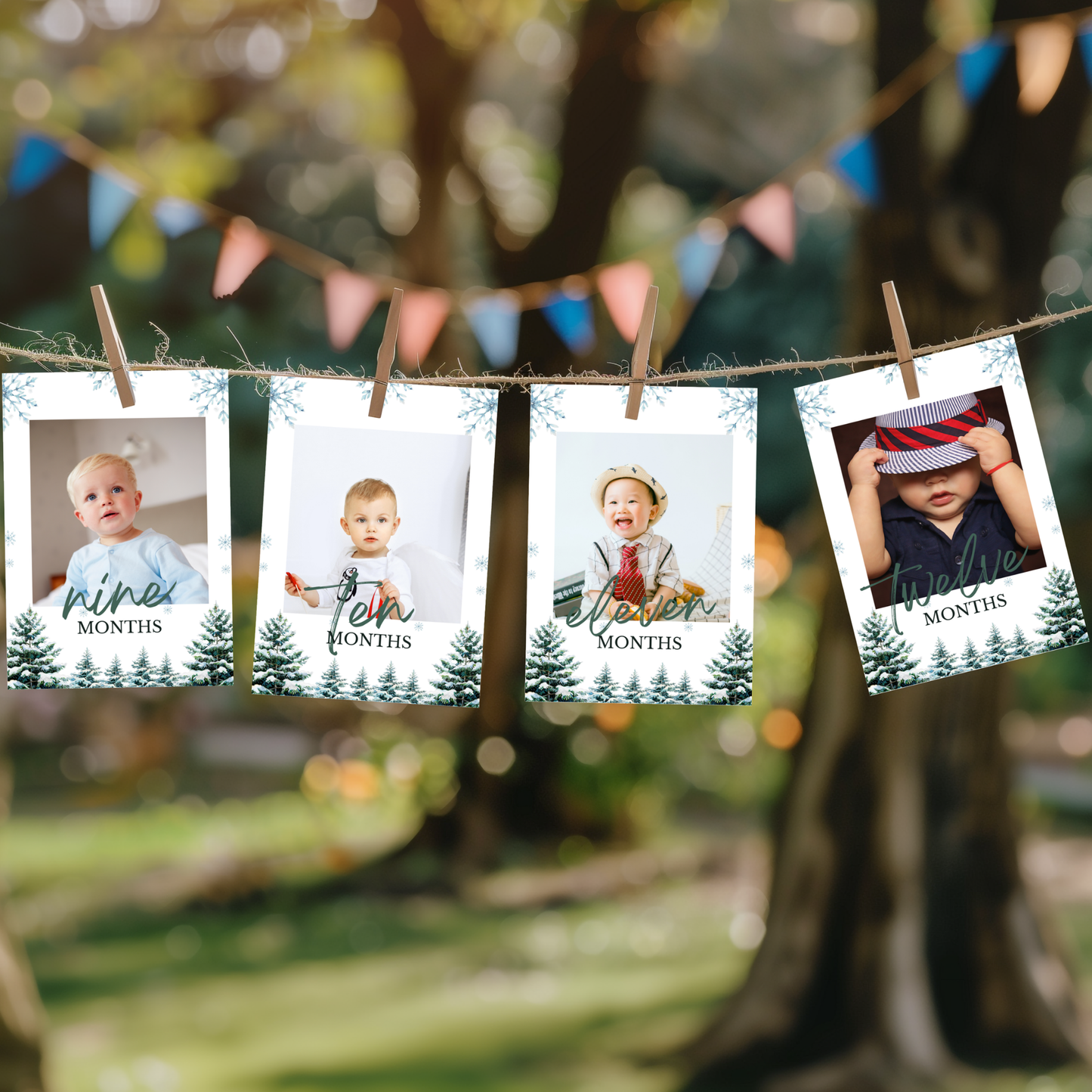 Winter 1st Birthday Monthly Photo Banner | Woodland