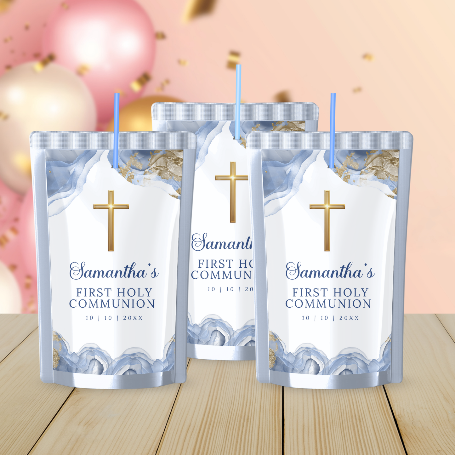 1st Holy Communion Juice Label - Blue