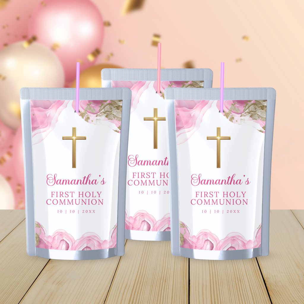 1st Holy Communion Juice Label - Pink
