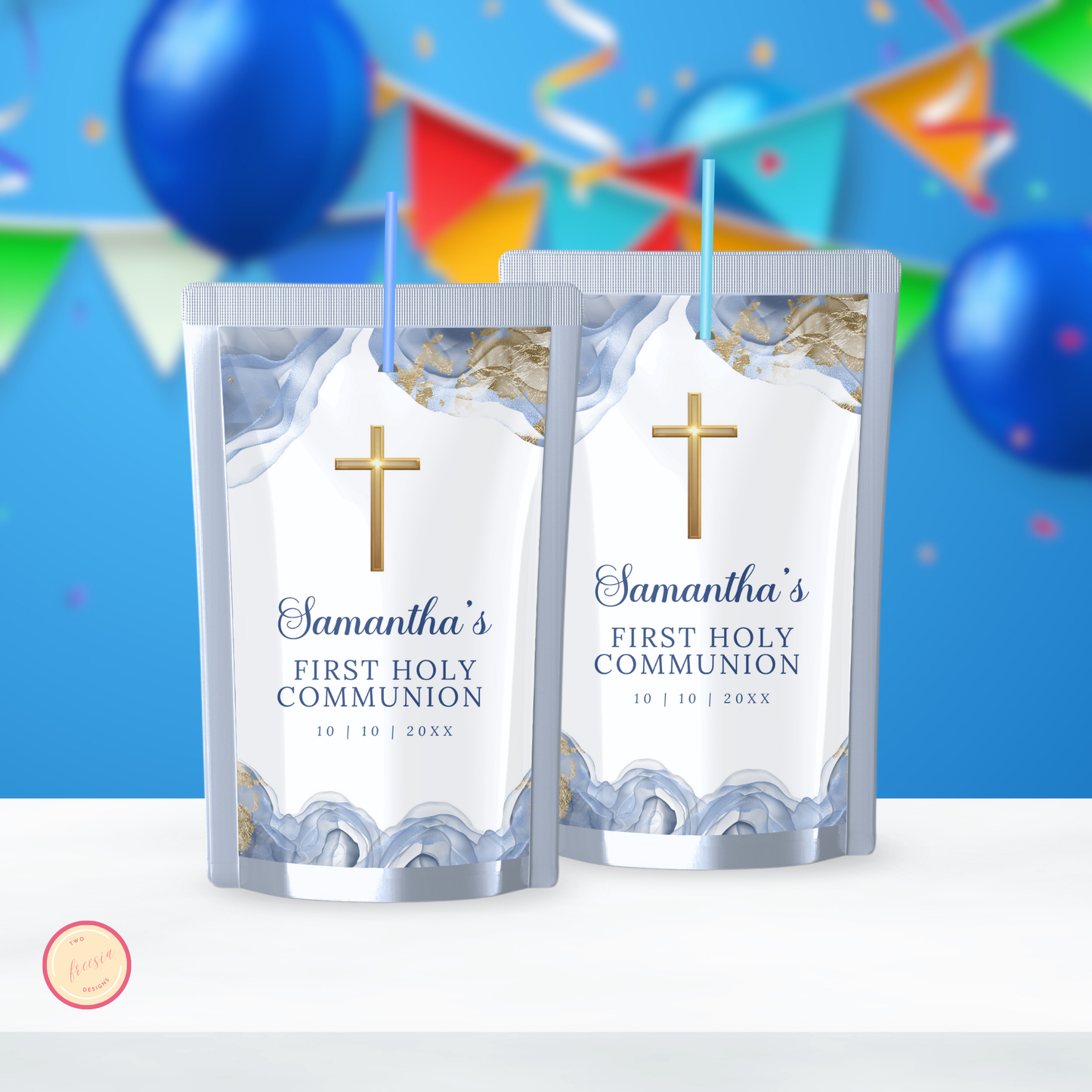 1st Holy Communion Juice Label - Blue