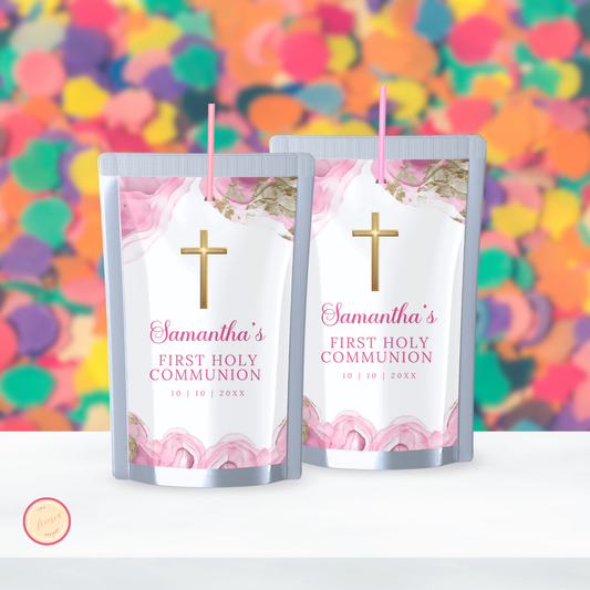 1st Holy Communion Juice Label - Pink