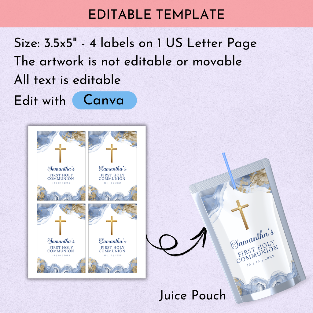 1st Holy Communion Juice Label - Blue