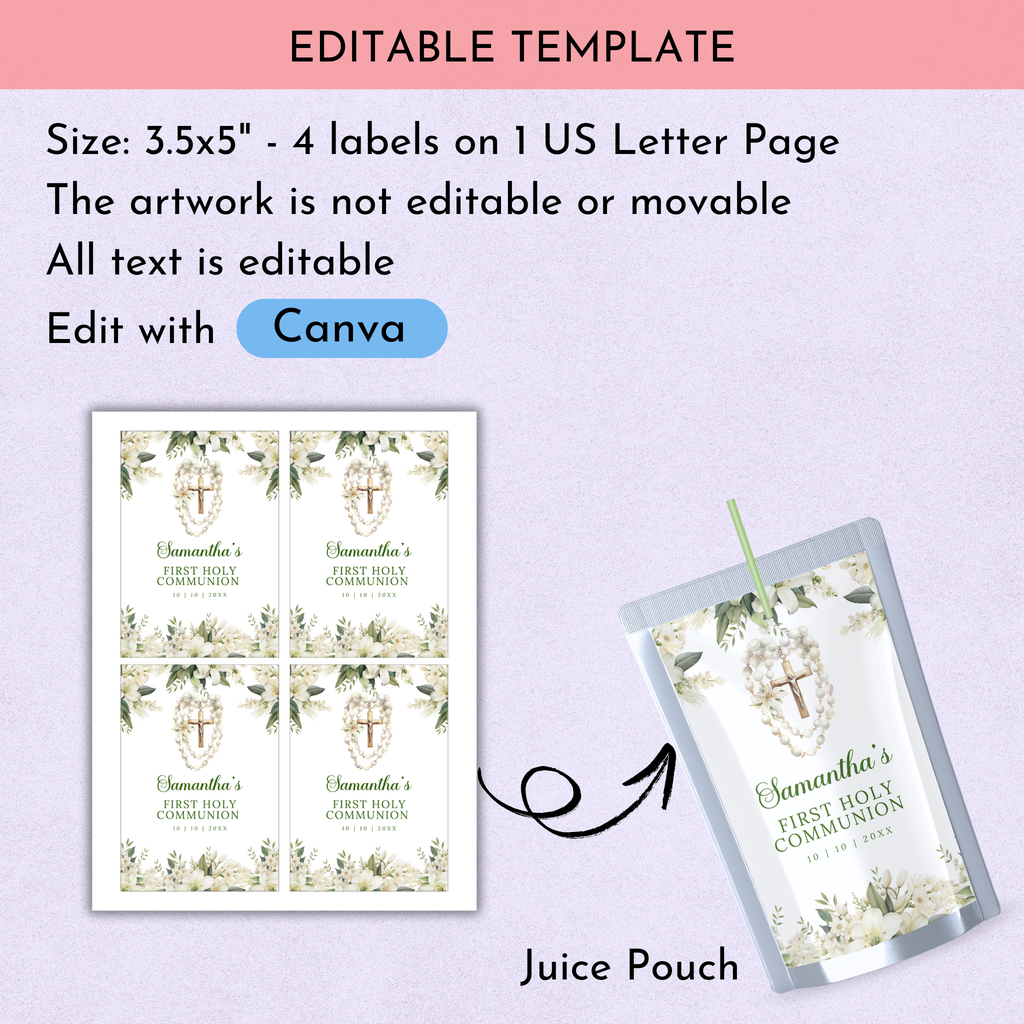 1st Holy Communion Juice Label - Green