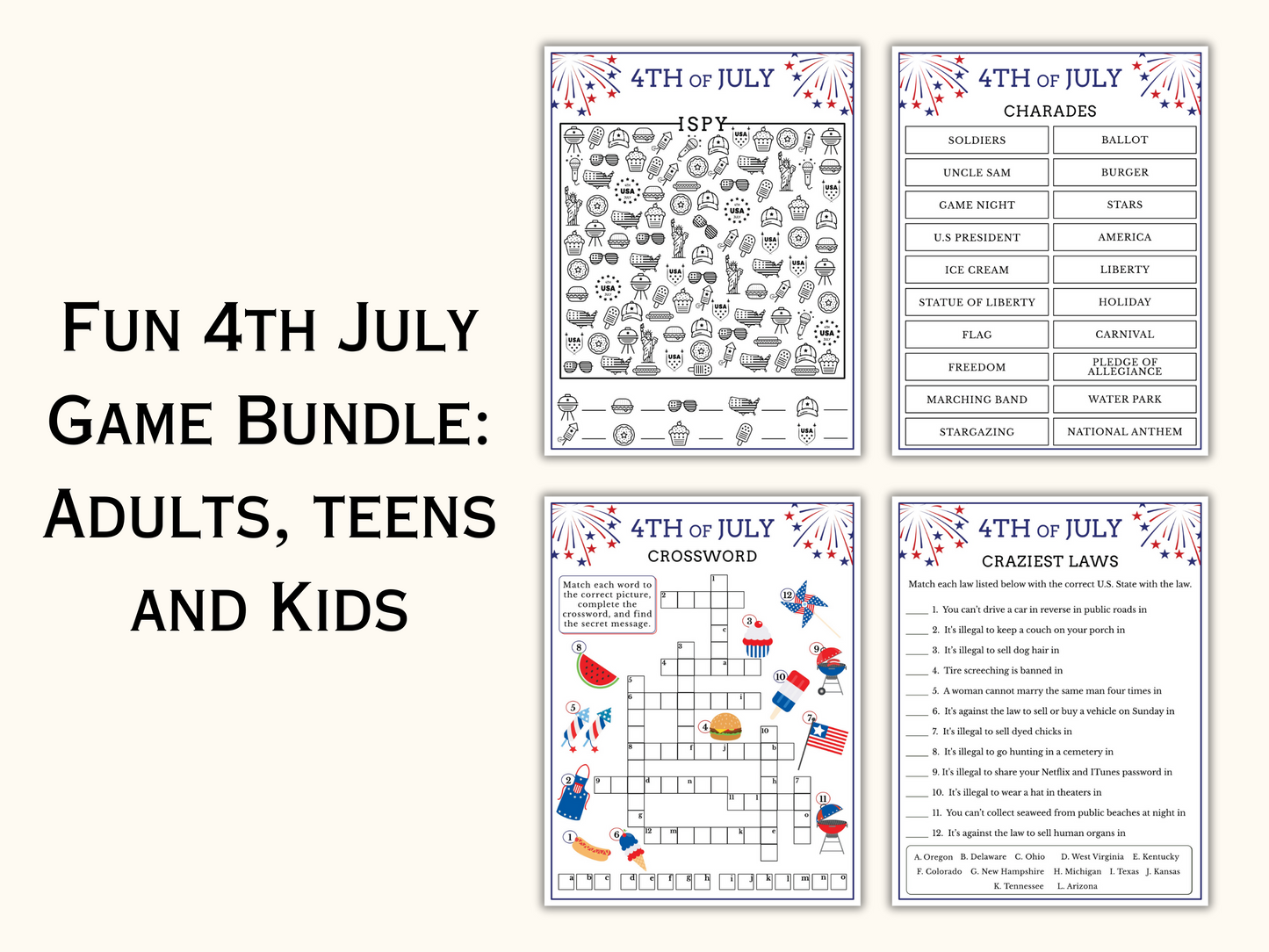 Fourth of July - 45 Printable Game