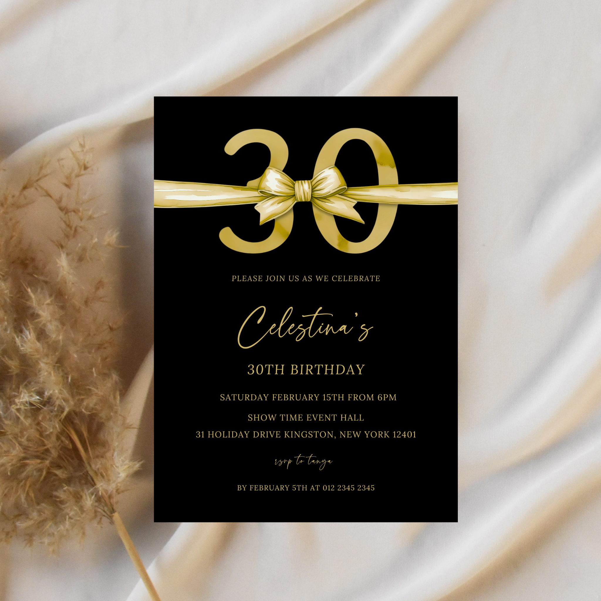 30th Birthday Invitation - Gold & Black