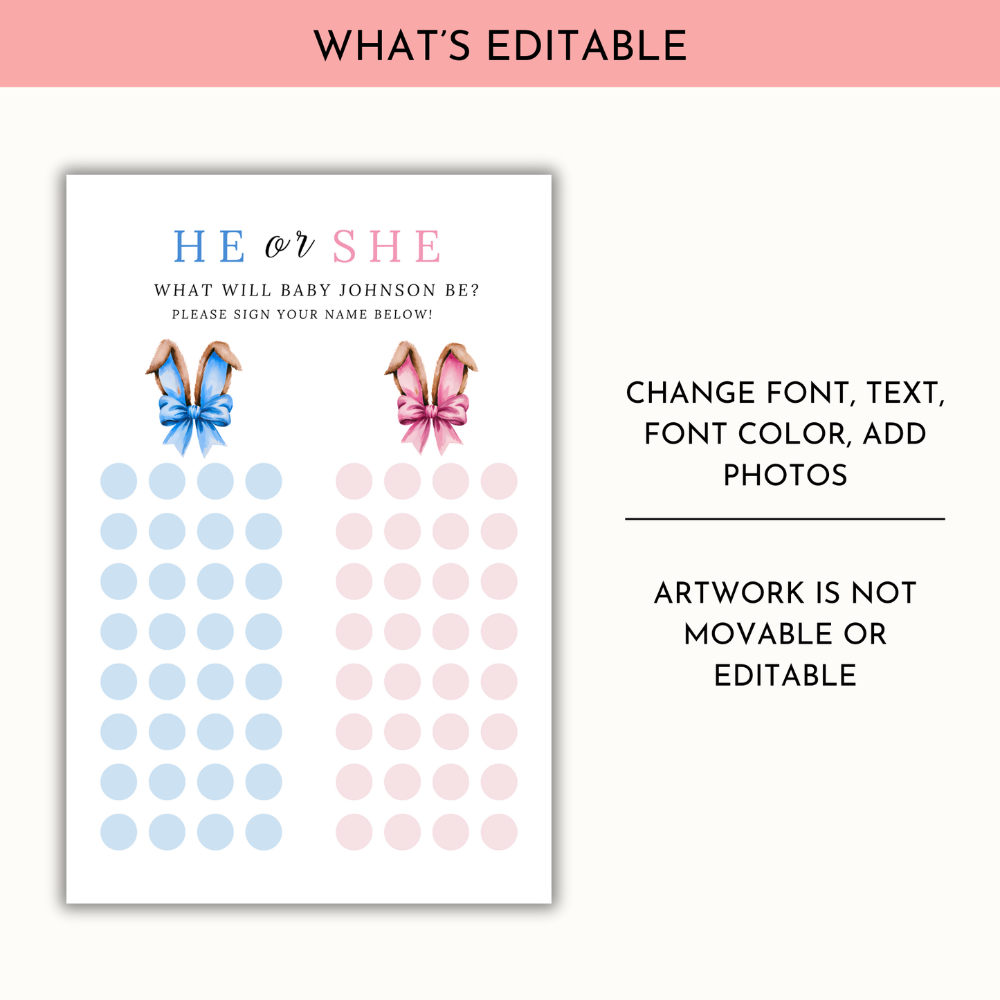 Gender Reveal Voting Sign Template - Bunny Ears